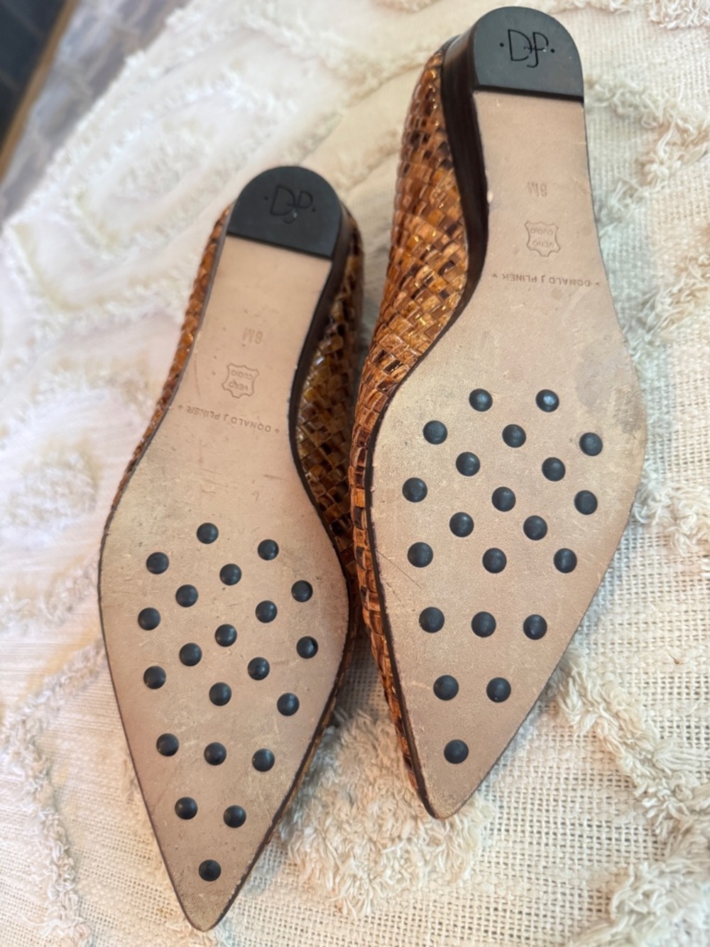 Donald J Pliner Womens Brown Woven Leather Pointed Toe Flats 8M - Picture 4 of 8